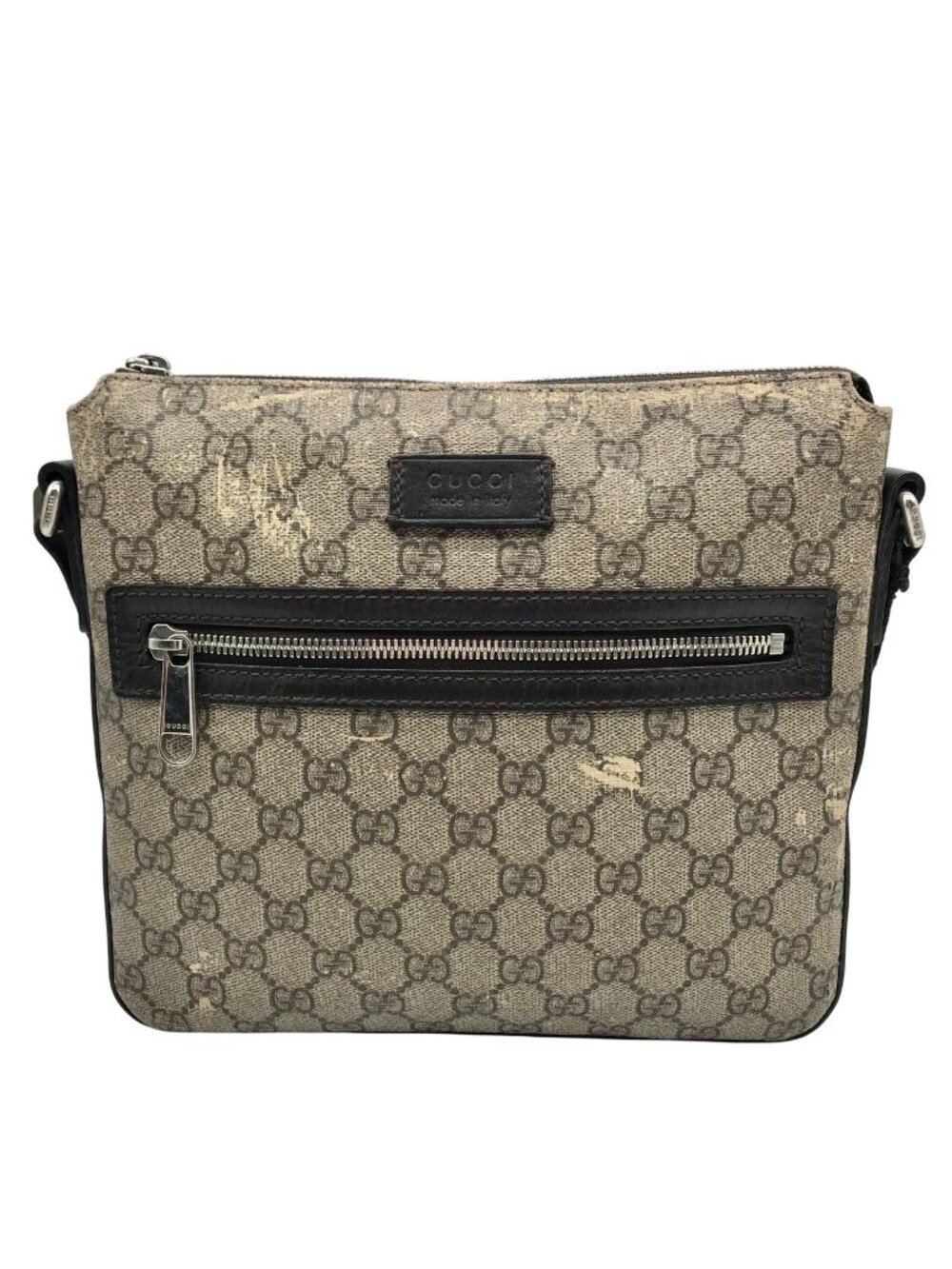 Gucci Dark Brown Leather and Signature GG Supreme Canvas Crossbody Bag